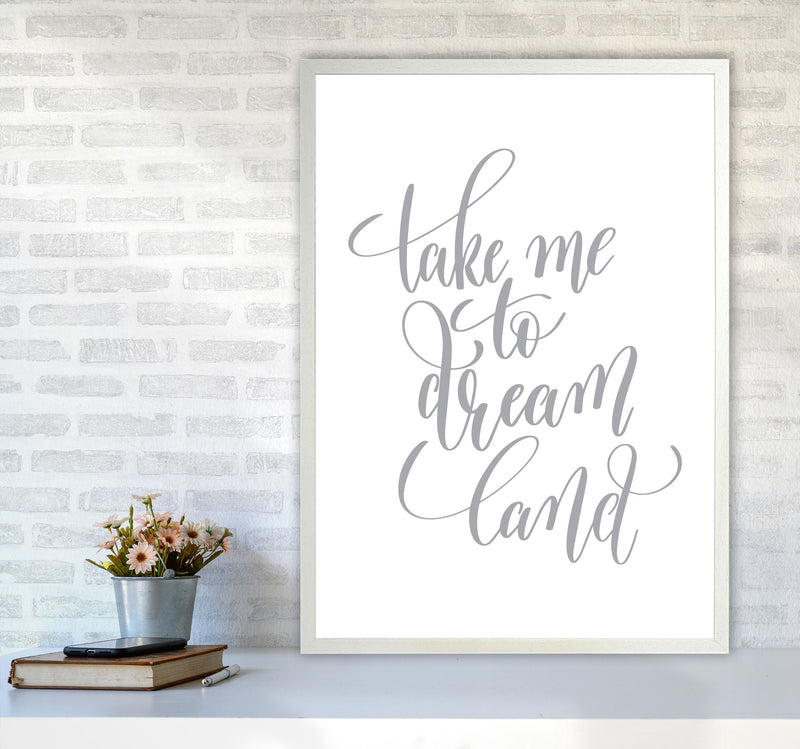 Take Me To Dream Land Grey Modern Print A1 Oak Frame