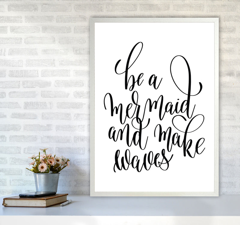 Be A Mermaid Black Framed Typography Wall Art Print A1 Oak Frame