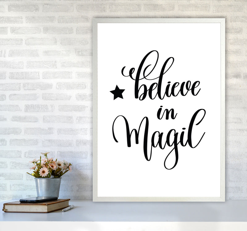 Believe In Magic Black Framed Typography Wall Art Print A1 Oak Frame