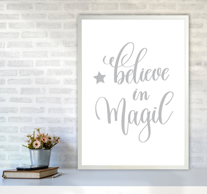 Believe In Magic Grey Framed Typography Wall Art Print A1 Oak Frame