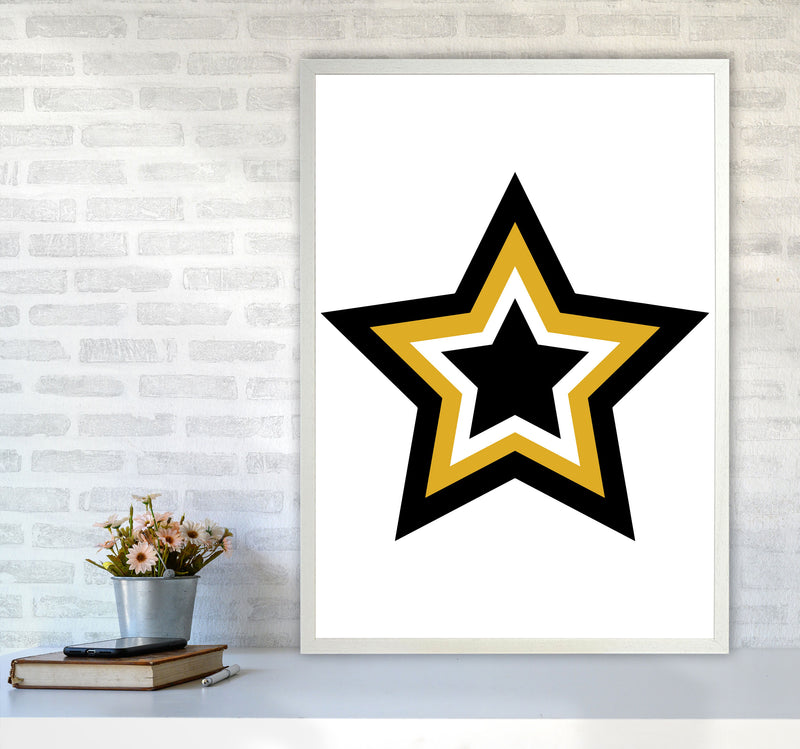 Mustard And Black Layered Star Modern Print A1 Oak Frame