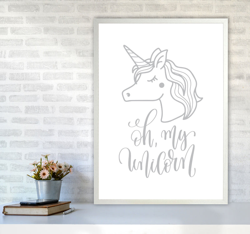 Oh My Unicorn Grey Framed Nursey Wall Art Print A1 Oak Frame