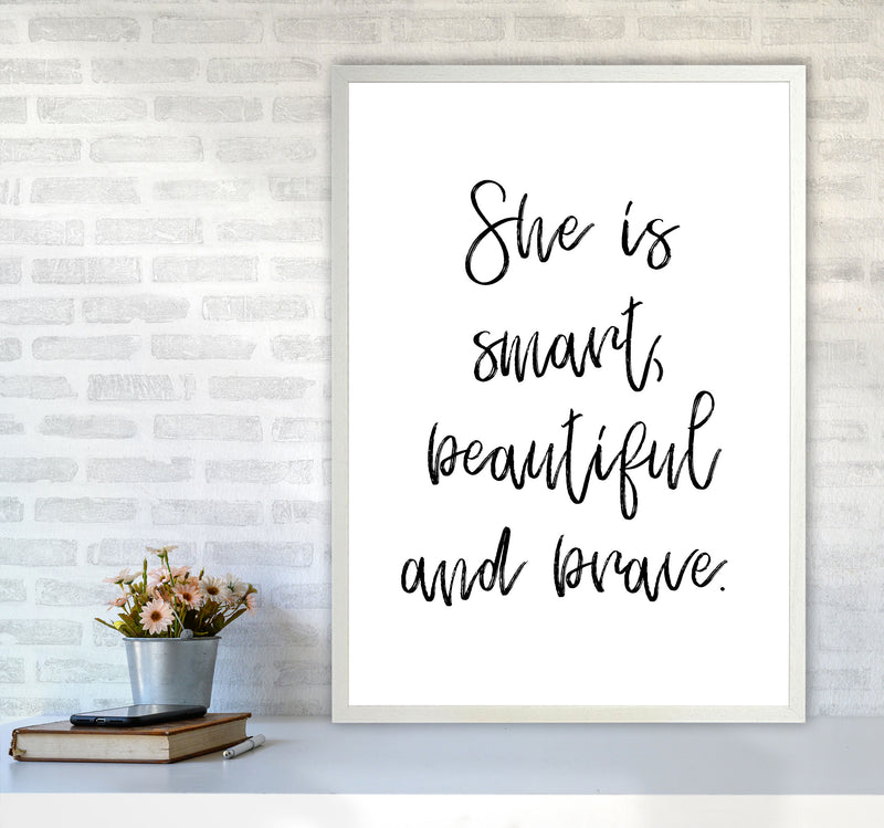 She Is Smart Beautiful And Brave Modern Print A1 Oak Frame