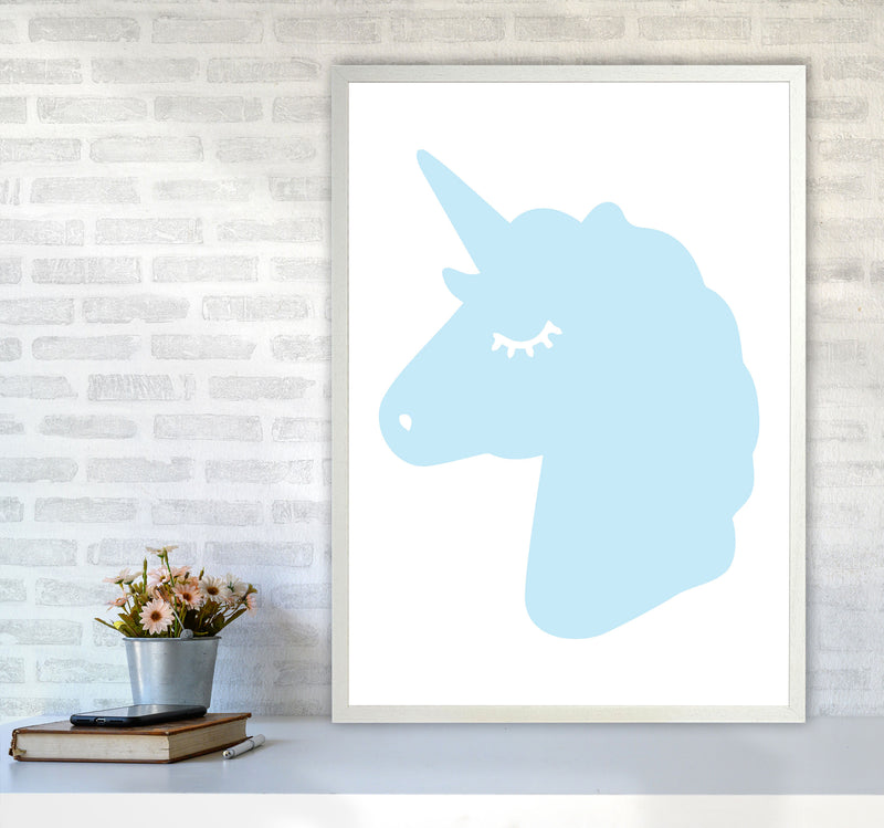 Blue Unicorn Head Modern Print Animal Art Print A1 Oak Frame