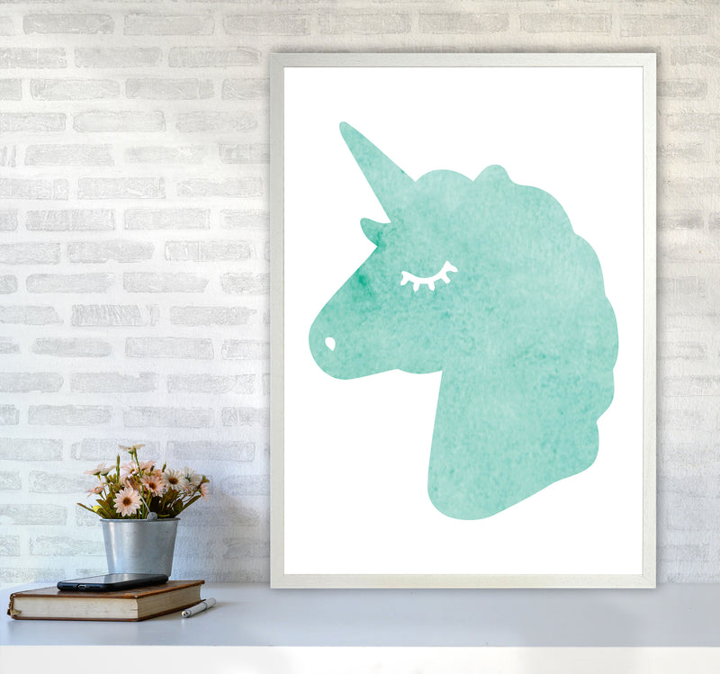 Mint Unicorn Head Modern Print Animal Art Print A1 Oak Frame