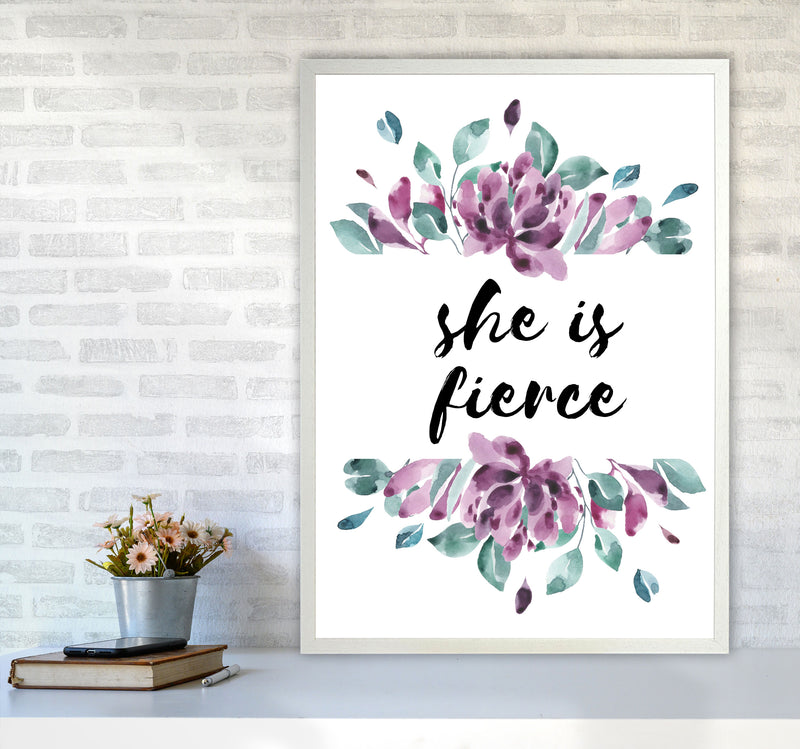 She Is Fierce Purple Floral Modern Print A1 Oak Frame