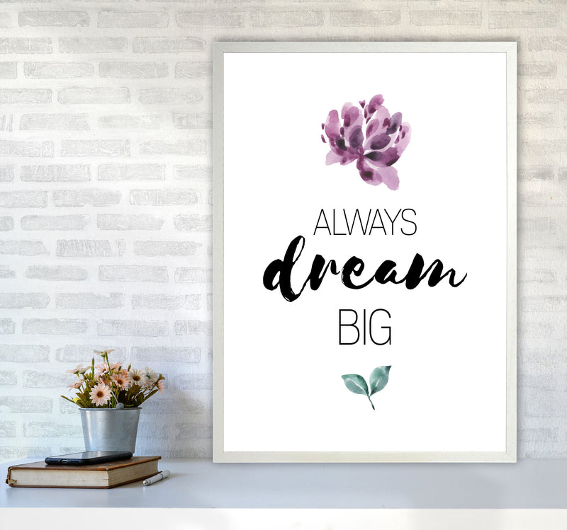 Always Dream Big Purple Floral Framed Typography Wall Art Print A1 Oak Frame