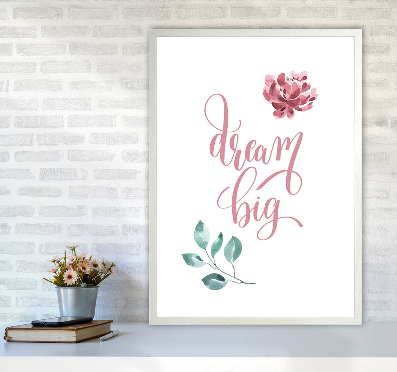 Dream Big Pink Floral Framed Typography Wall Art Print A1 Oak Frame