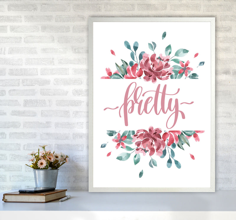 Pretty Pink Floral Framed Typography Wall Art Print A1 Oak Frame