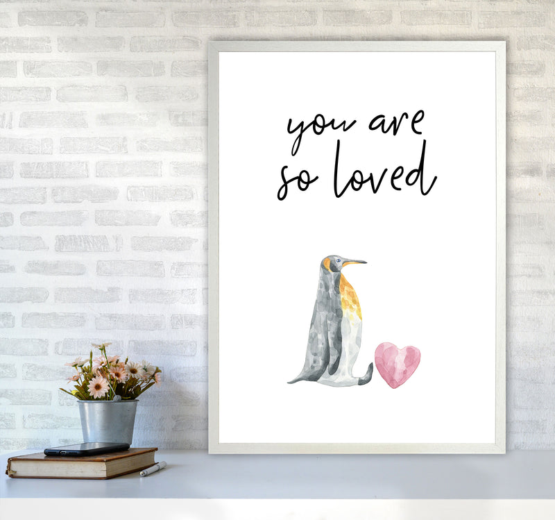 Penguin You Are So Loved Framed Nursey Wall Art Print A1 Oak Frame