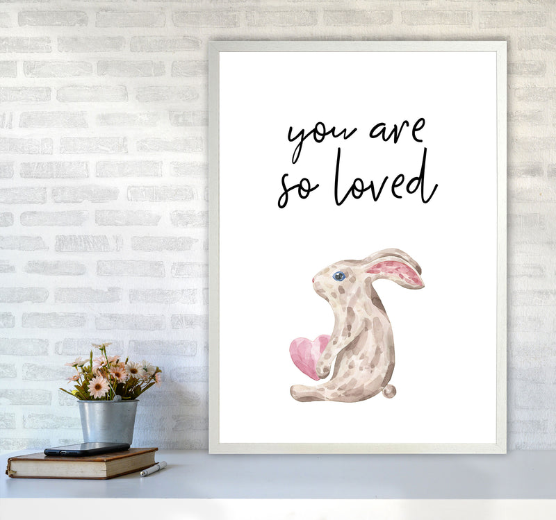 Bunny You Are So Loved Framed Nursey Wall Art Print A1 Oak Frame