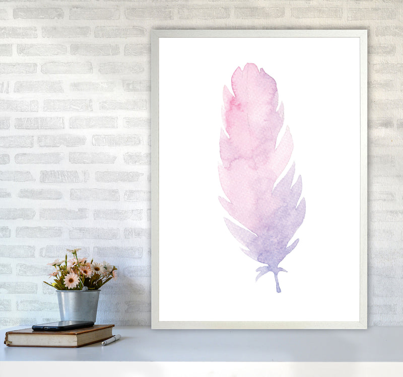 Pink Watercolour Feather Modern Print A1 Oak Frame