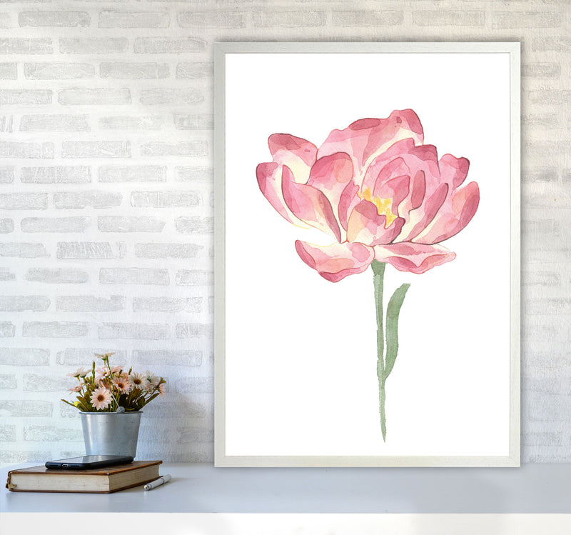 Pink Watercolour Flower Modern Print A1 Oak Frame