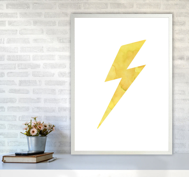 Yellow Thunderbolt Watercolour Modern Print A1 Oak Frame