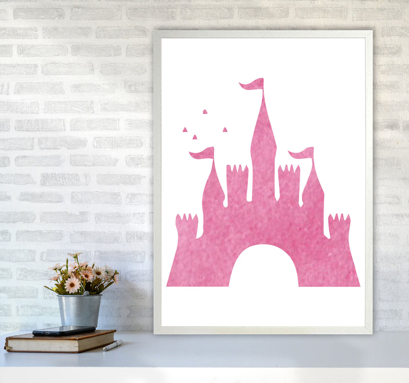 Pink Castle Watercolour Modern Print A1 Oak Frame