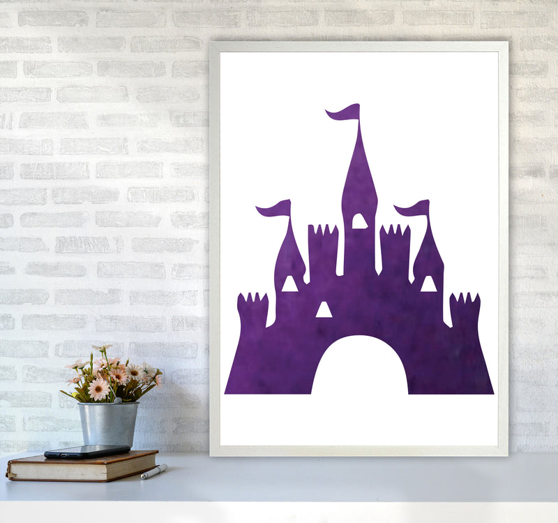 Purple Castle Watercolour Modern Print A1 Oak Frame