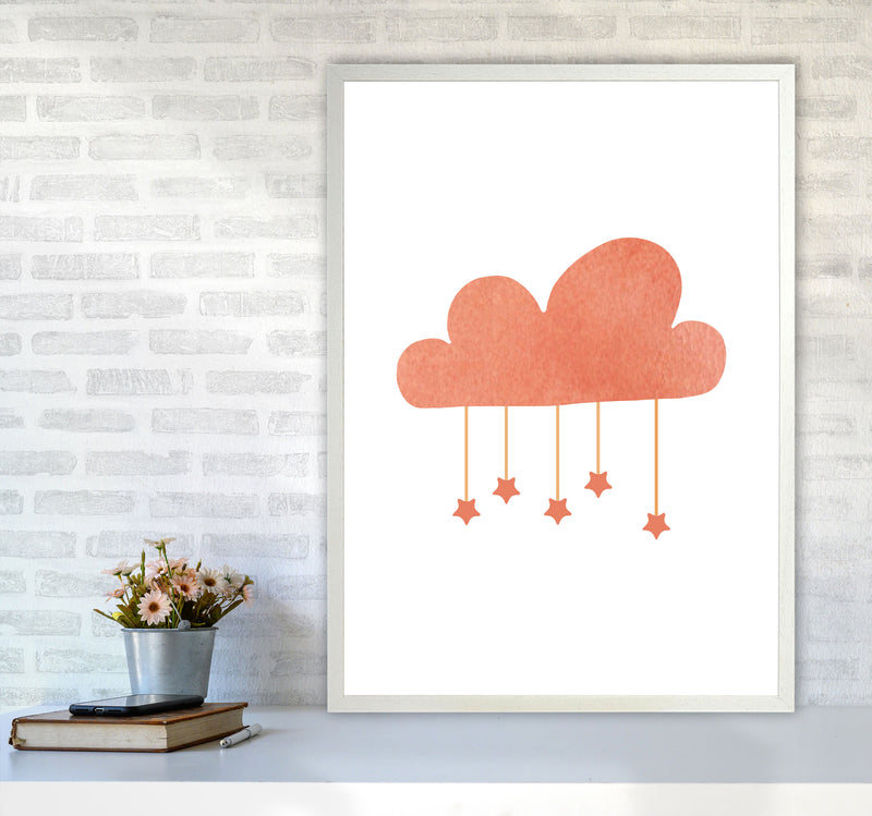 Peach Cloud Watercolour Modern Print A1 Oak Frame