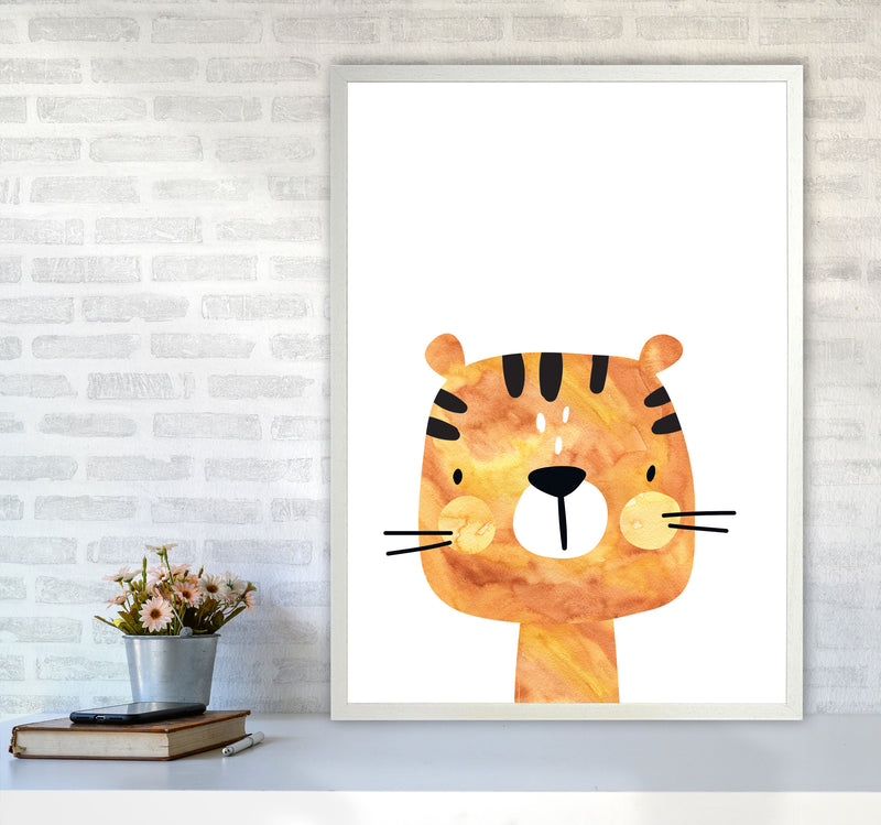 Scandi Tiger Watercolour Framed Nursey Wall Art Print A1 Oak Frame