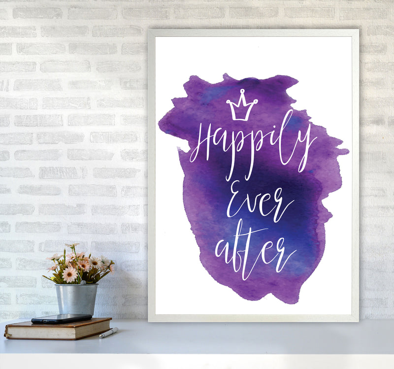 Happily Ever After Purple Watercolour Modern Print A1 Oak Frame