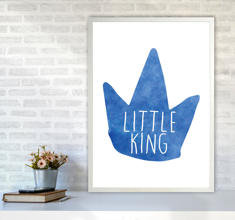 Little King Blue Crown Watercolour Modern Print A1 Oak Frame