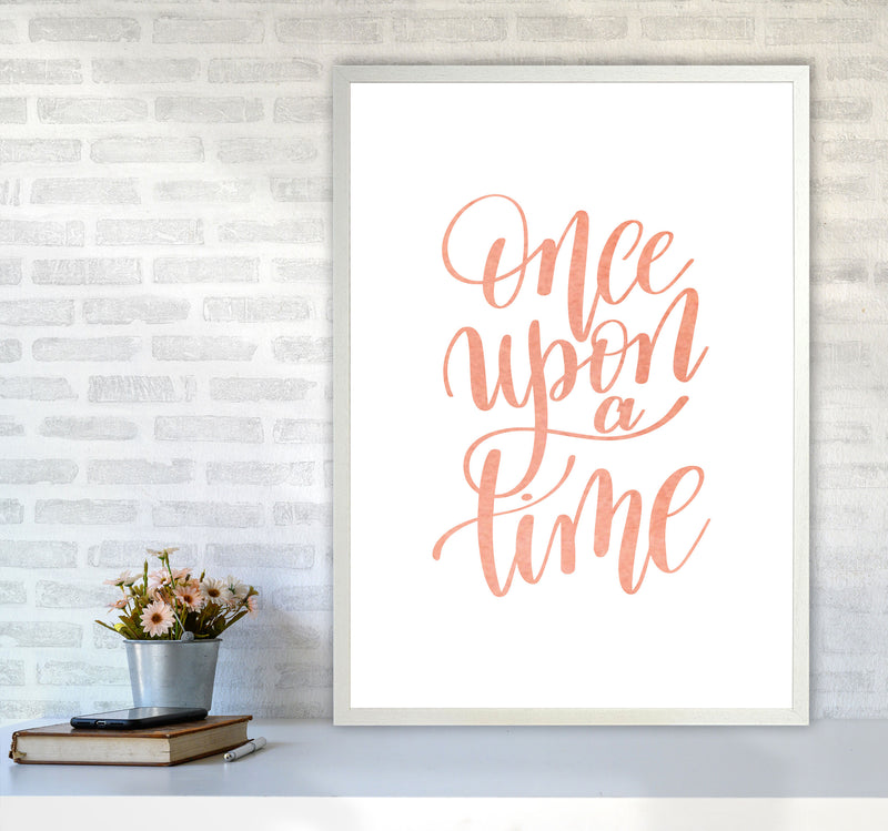 Once Upon A Time Peach Watercolour Framed Typography Wall Art Print A1 Oak Frame