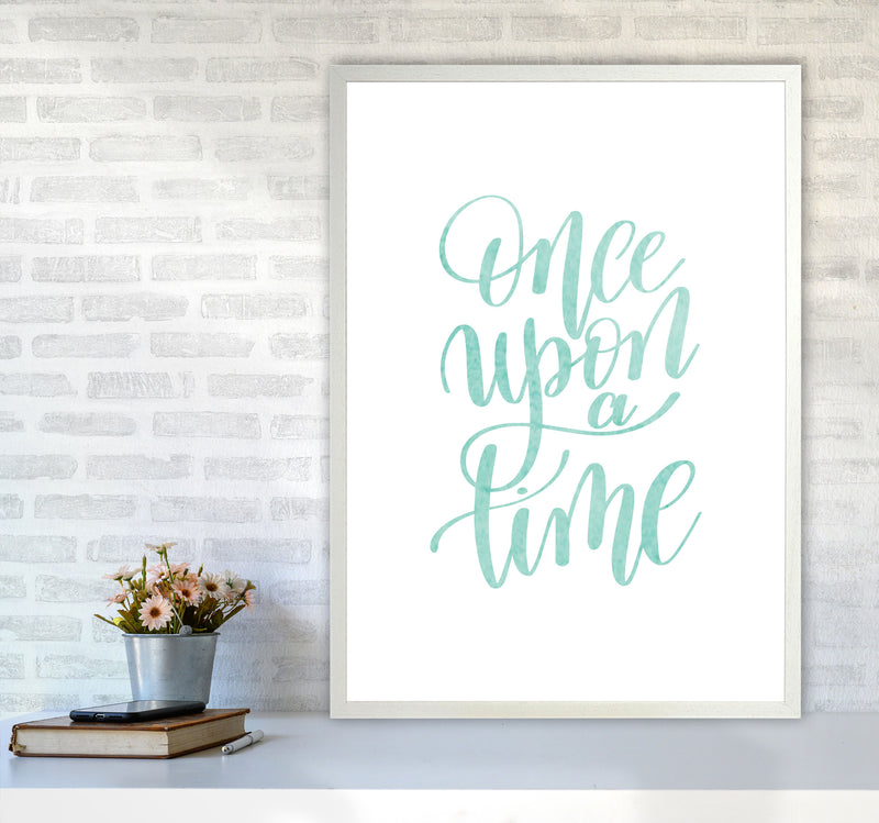 Once Upon A Time Mint Watercolour Framed Typography Wall Art Print A1 Oak Frame