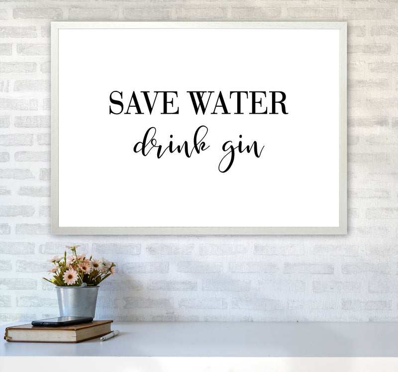 Save Water Drink Gin Modern Print, Framed Kitchen Wall Art A1 Oak Frame