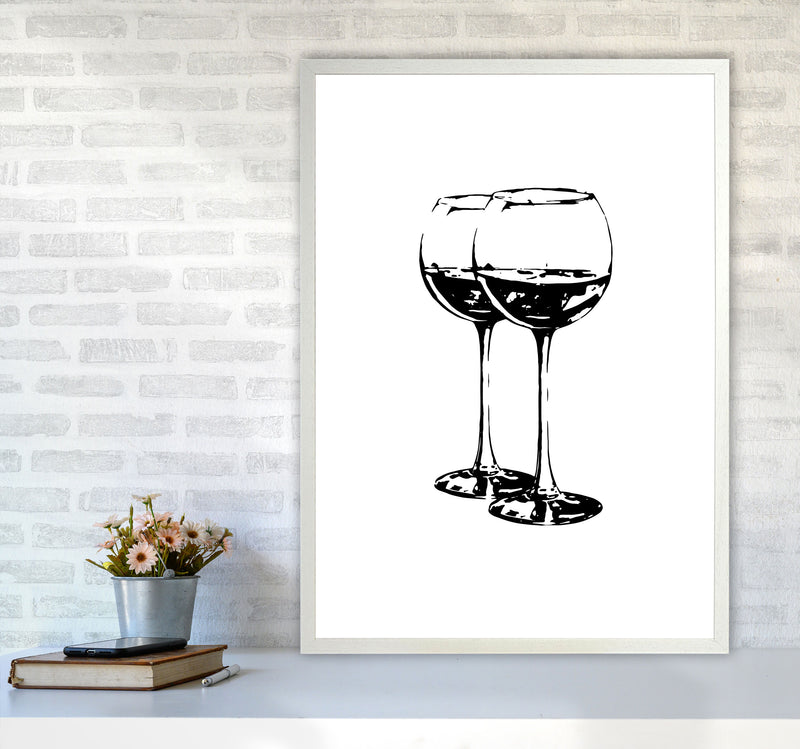 Black Wine Glasses Modern Print, Framed Kitchen Wall Art A1 Oak Frame