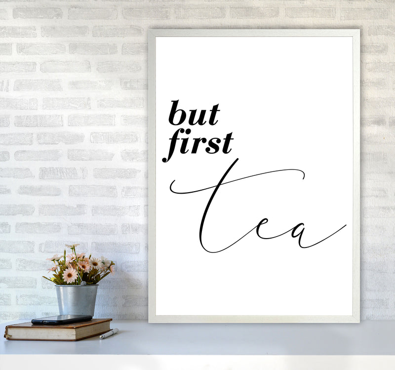 But First Tea Modern Print, Framed Kitchen Wall Art A1 Oak Frame