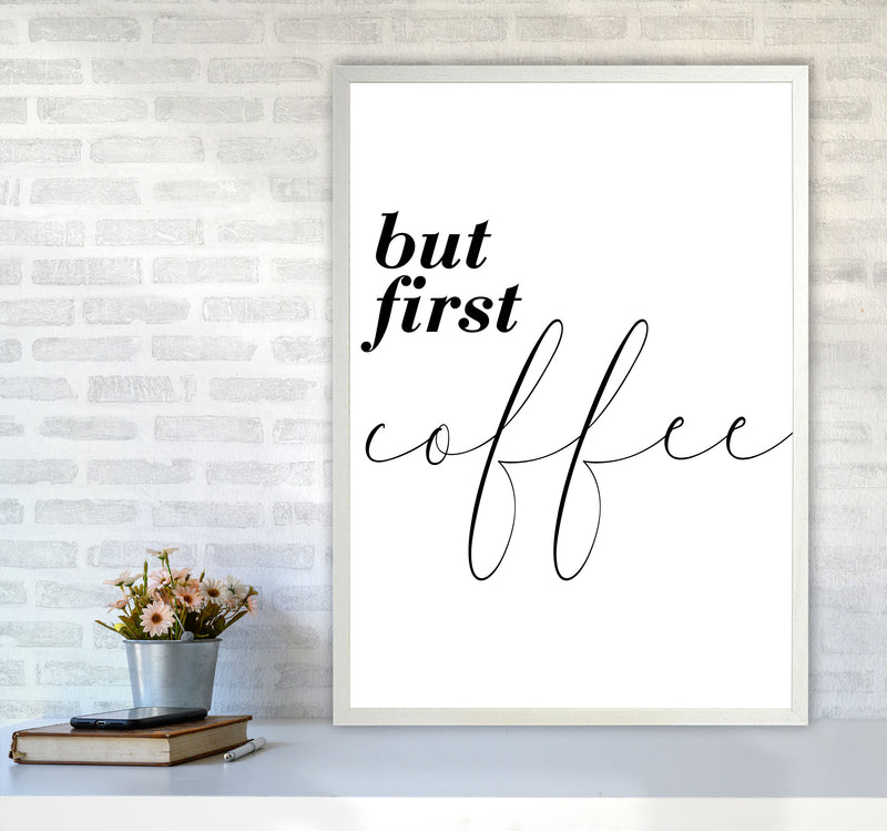 But First Coffee Modern Print, Framed Kitchen Wall Art A1 Oak Frame