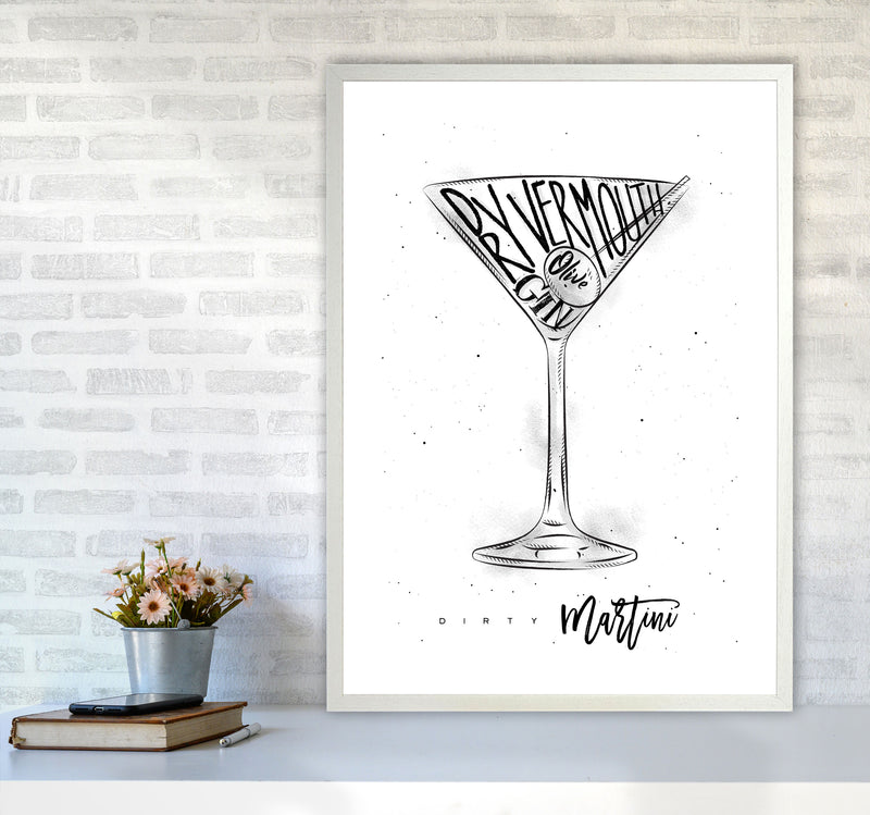 Dirty Martini Cocktail Modern Print, Framed Kitchen Wall Art A1 Oak Frame