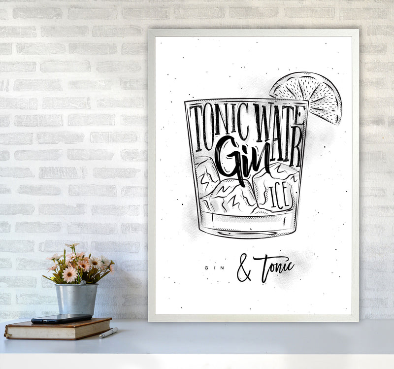 Gin And Tonic Modern Print, Framed Kitchen Wall Art A1 Oak Frame