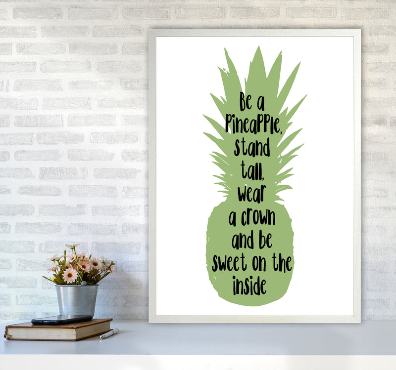 Be A Pineapple Green Framed Typography Wall Art Print A1 Oak Frame