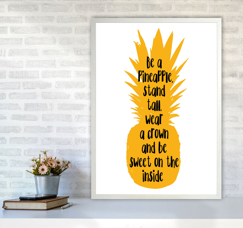 Be A Pineapple Yellow Framed Typography Wall Art Print A1 Oak Frame