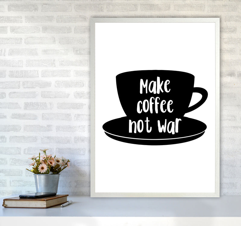 Make Coffee Not War Modern Print, Framed Kitchen Wall Art A1 Oak Frame