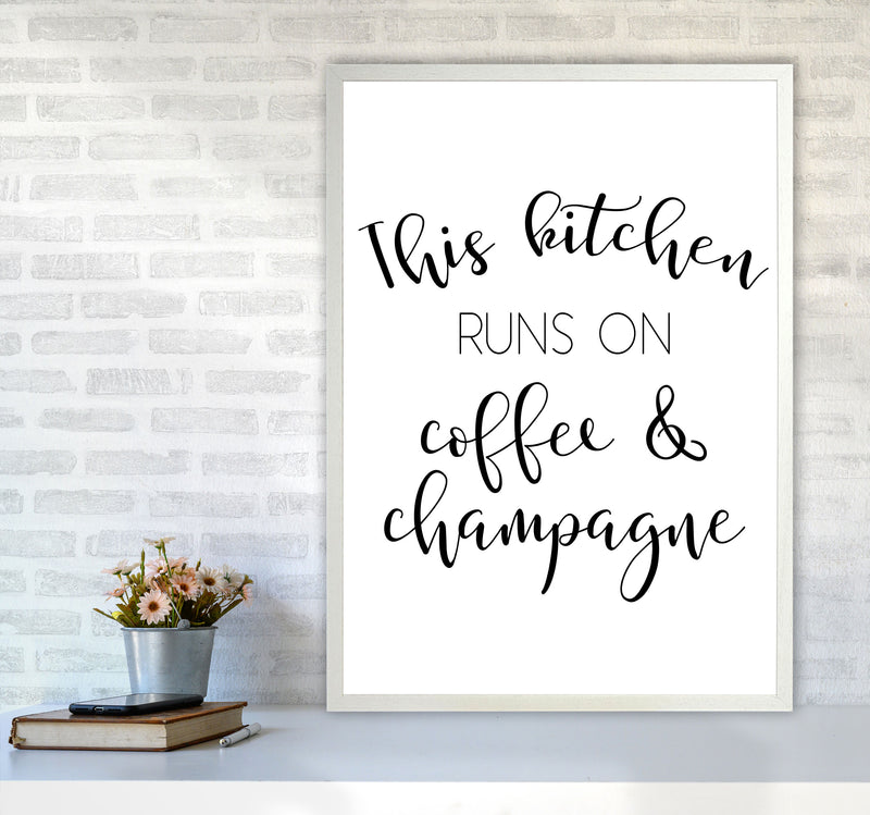 This Kitchen Runs On Coffee And Champagne Modern Print, Framed Kitchen Wall Art A1 Oak Frame