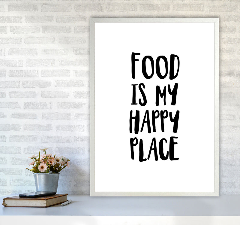 Food Is My Happy Place Framed Typography Wall Art Print A1 Oak Frame