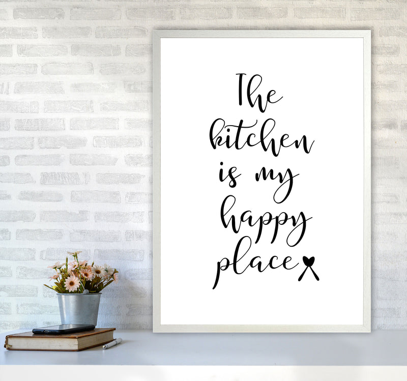 The Kitchen Is My Happy Place Modern Print, Framed Kitchen Wall Art A1 Oak Frame