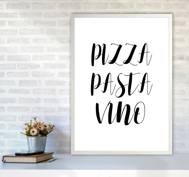 Pizza Pasta Vino Modern Print, Framed Kitchen Wall Art A1 Oak Frame