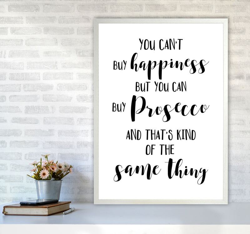 Happiness Is Prosecco Modern Print, Framed Kitchen Wall Art A1 Oak Frame