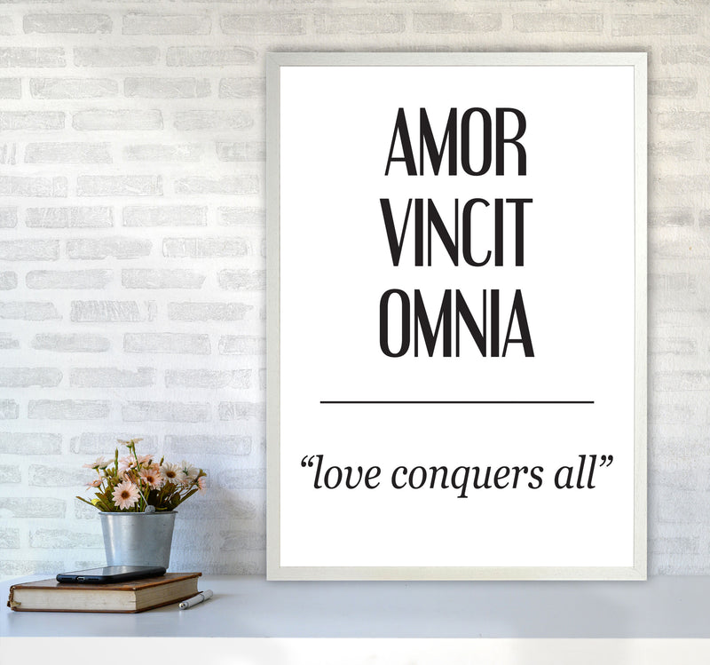 Amor Vincit Omnia Framed Typography Wall Art Print A1 Oak Frame