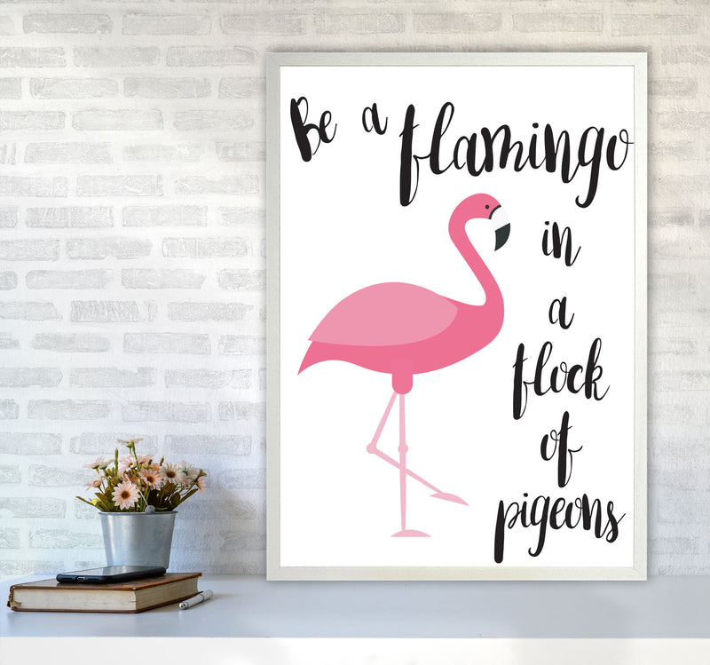 Be A Flamingo In A Flock Of Pigeons Framed Typography Wall Art Print A1 Oak Frame