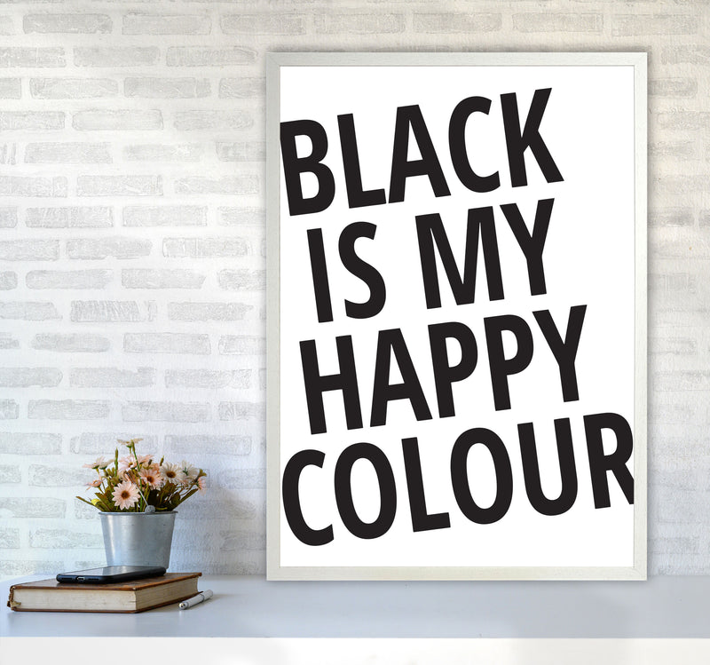 Black Is My Happy Colour Framed Typography Wall Art Print A1 Oak Frame