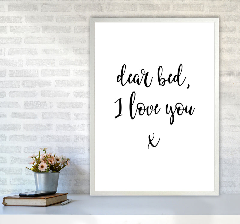 Dear Bed, I Love You Framed Typography Wall Art Print A1 Oak Frame