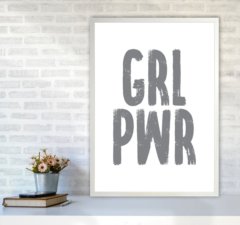Girl Power Grey Framed Typography Wall Art Print A1 Oak Frame