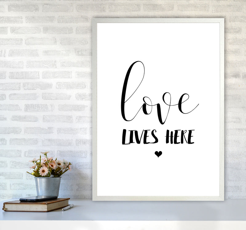 Love Lives Here Framed Typography Wall Art Print A1 Oak Frame