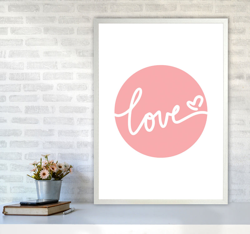 Love Pink Circle Framed Typography Wall Art Print A1 Oak Frame