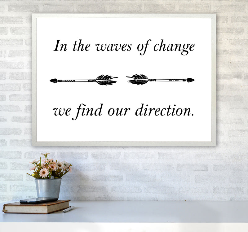 In The Waves Of Change, We Find Our Direction Framed Typography Wall Art Print A1 Oak Frame