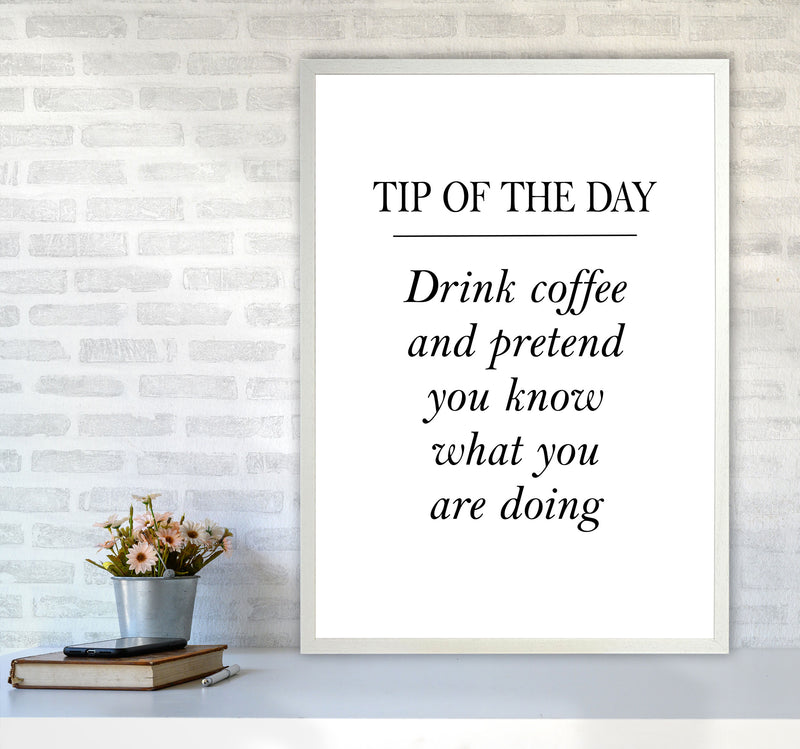 Tip Of The Day, Coffee Modern Print, Framed Kitchen Wall Art A1 Oak Frame