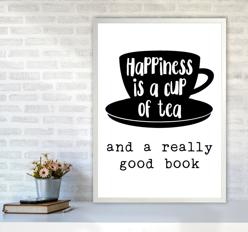 Happiness Is A Cup Of Tea Modern Print, Framed Kitchen Wall Art A1 Oak Frame